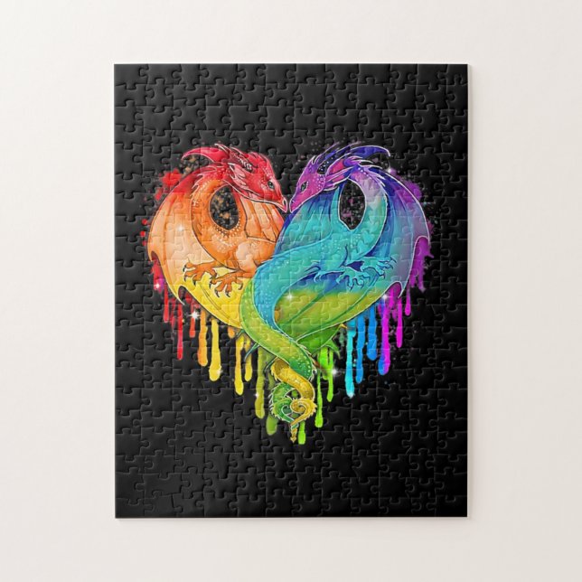 LGBT Dragon Heart Rainbow Heart Dragon LGBT Pride Jigsaw Puzzle (Vertical)