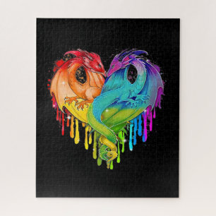 LGBT Dragon Heart Rainbow Heart Dragon LGBT Pride Jigsaw Puzzle