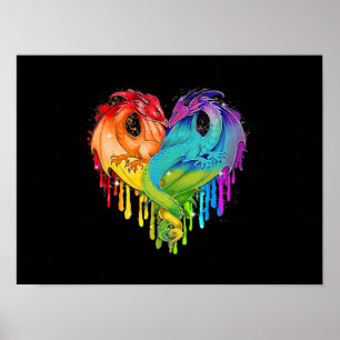 LGBT Dragon Heart Rainbow Heart Dragon LGBT Pride Poster
