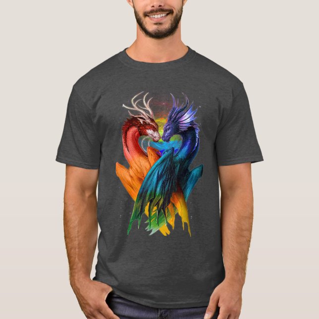 LGBT Dragon Heart Rainbow Heart Dragon LGBT T T-Shirt (Front)