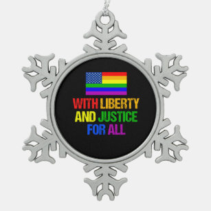 LGBT Equal Rights Rainbow American Flag Snowflake Pewter Christmas Ornament