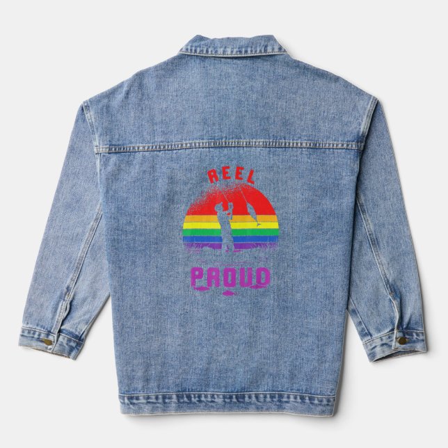 Lgbt Fishing Reel Proud Gay Angler Retro Queer Pri Denim Jacket (Back)
