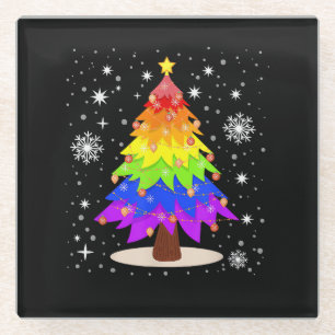 LGBT Flag Christmas Tree Merry Christmas Gay LGBT Glass Coaster
