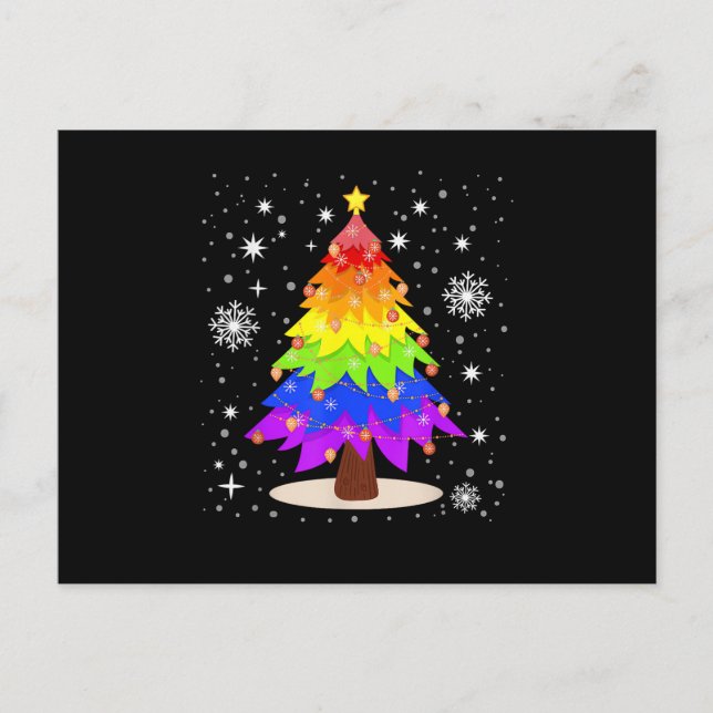 LGBT Flag Christmas Tree Merry Christmas Gay LGBT  Holiday Postcard (Front)