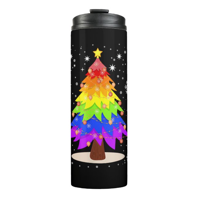 LGBT Flag Christmas Tree Merry Christmas Gay LGBT  Thermal Tumbler (Front)