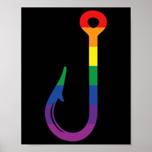 Lgbt Flag Fishing Hook Gay Angler Queer Pride Rain Poster