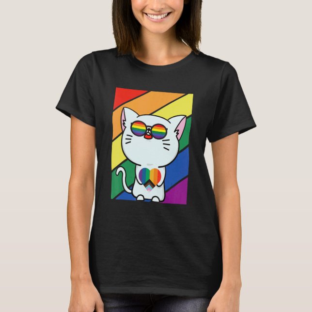 LGBT Flag Gay Pride Month Rainbow Cute Cat With LG T-Shirt (Front)