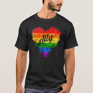 LGBT Flag Grunge Rainbow Heart ALLY 1 T-Shirt