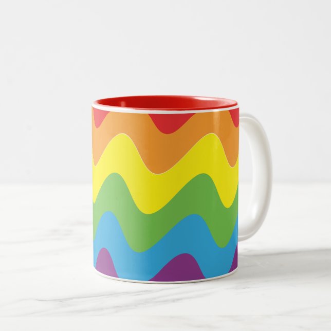 LGBT Flag in Wave Two-Tone Coffee Mug (Front Right)
