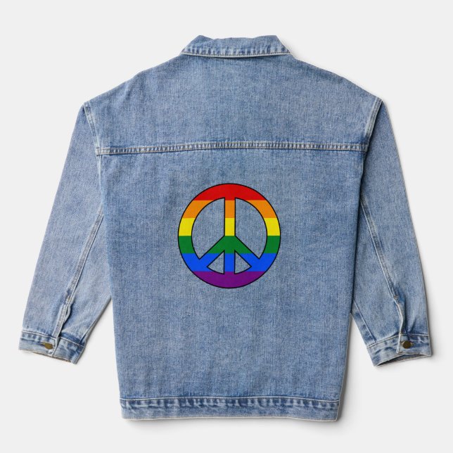 LGBT flag peace sign  Denim Jacket (Back)