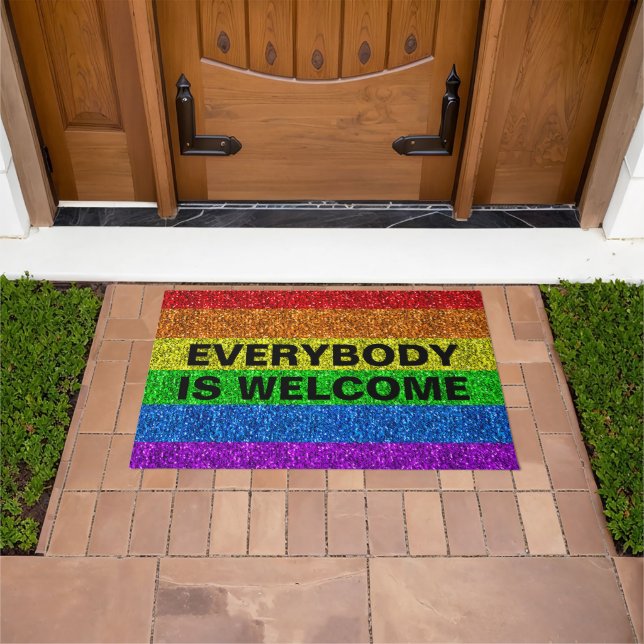 LGBT flag rainbow glitter faux sparkle Personalise Doormat (Outdoor)