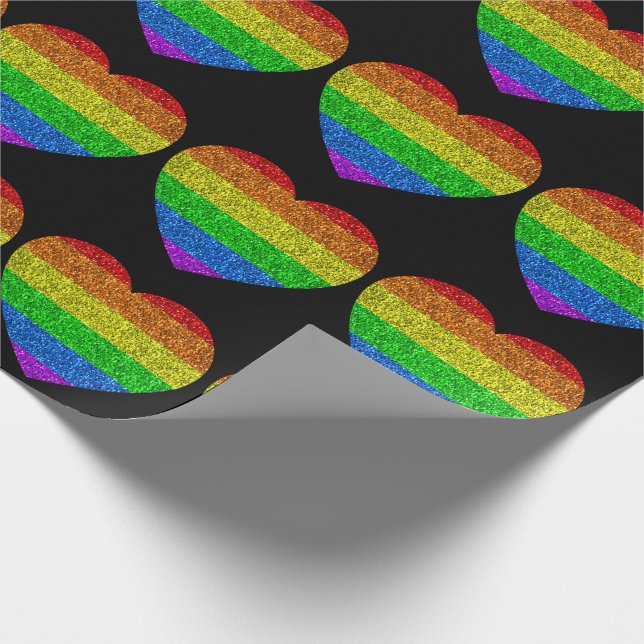 LGBT flag rainbow heart sparkles gay wedding Wrapping Paper (Corner)