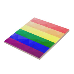 LGBT flag rainbow lines geometric mesh pattern Ceramic Tile