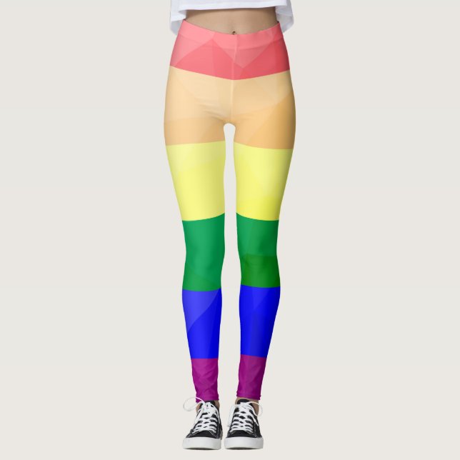 LGBT flag rainbow lines geometric mesh pattern Leggings (Front)