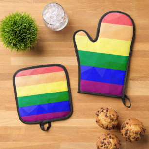LGBT flag rainbow lines geometric mesh pattern Oven Mitt & Pot Holder Set