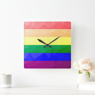 LGBT flag rainbow lines geometric mesh pattern Square Wall Clock