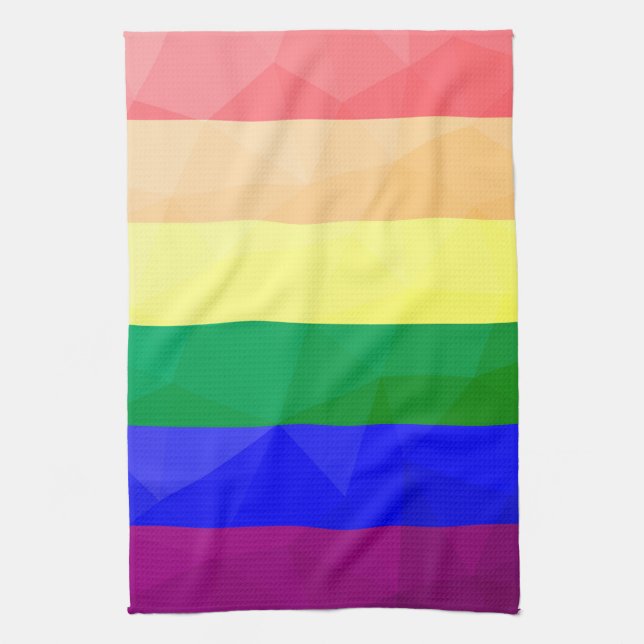 LGBT flag rainbow lines geometric mesh pattern Tea Towel (Vertical)