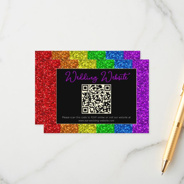 LGBT flag rainbow sparkles gay lesbian wedding Enclosure Card (Front/Back In Situ)