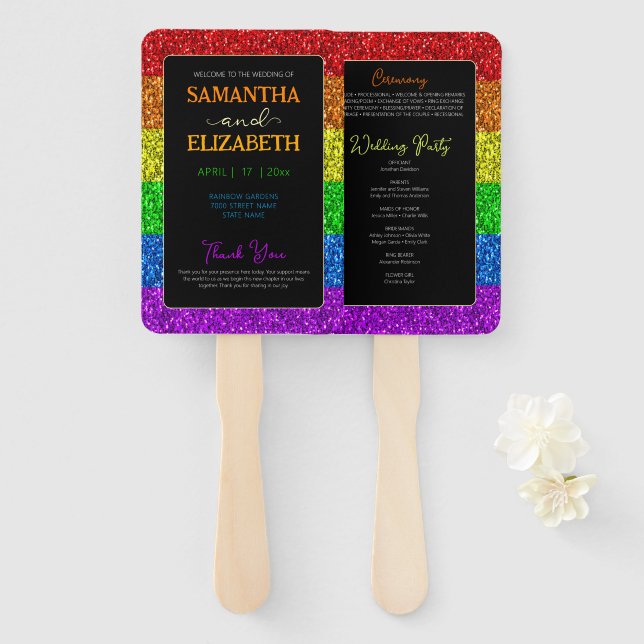 LGBT flag rainbow sparkles gay lesbian wedding Hand Fan (Front and Back)