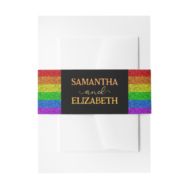 LGBT flag rainbow sparkles gay lesbian wedding Invitation Belly Band (Front Example)