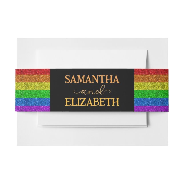 LGBT flag rainbow sparkles gay lesbian wedding Invitation Belly Band (Front Example)