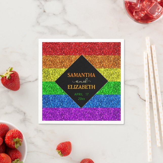 LGBT flag rainbow sparkles gay lesbian wedding Napkin (Insitu)