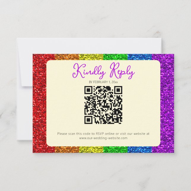 LGBT flag rainbow sparkles gay lesbian wedding RSVP Card (Front)