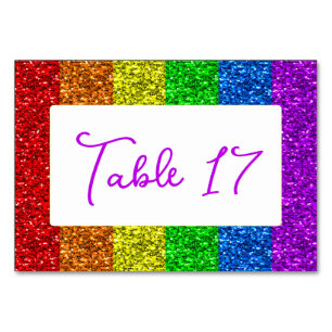 LGBT flag rainbow sparkles gay lesbian wedding Table Number