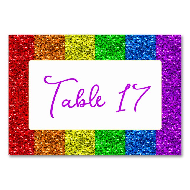 LGBT flag rainbow sparkles gay lesbian wedding Table Number (Front)
