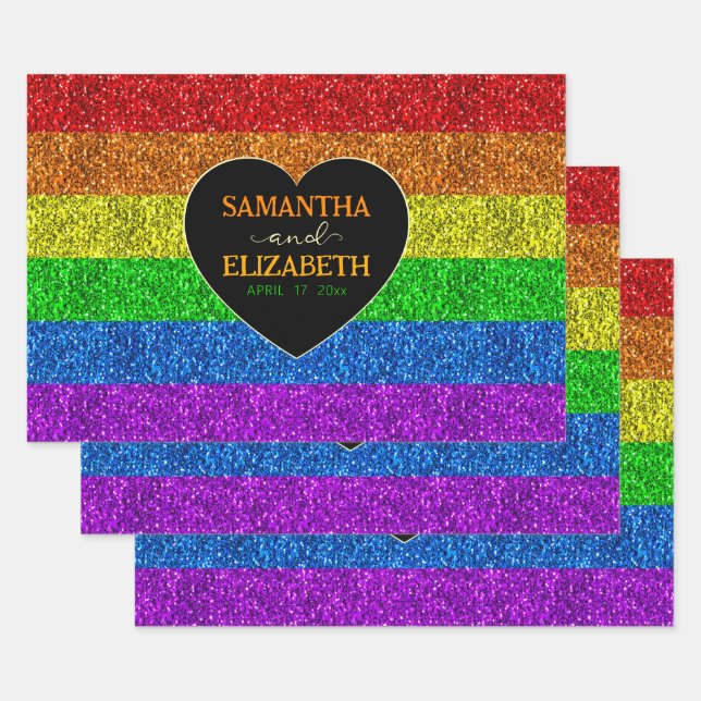 LGBT flag rainbow sparkles gay wedding Wrapping Paper Sheet (Set)