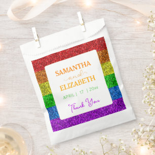 LGBT flag rainbow sparkles wedding Thank you Favour Bag