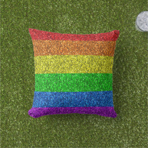 LGBT flag vibrant rainbow glitter faux sparkle Cushion