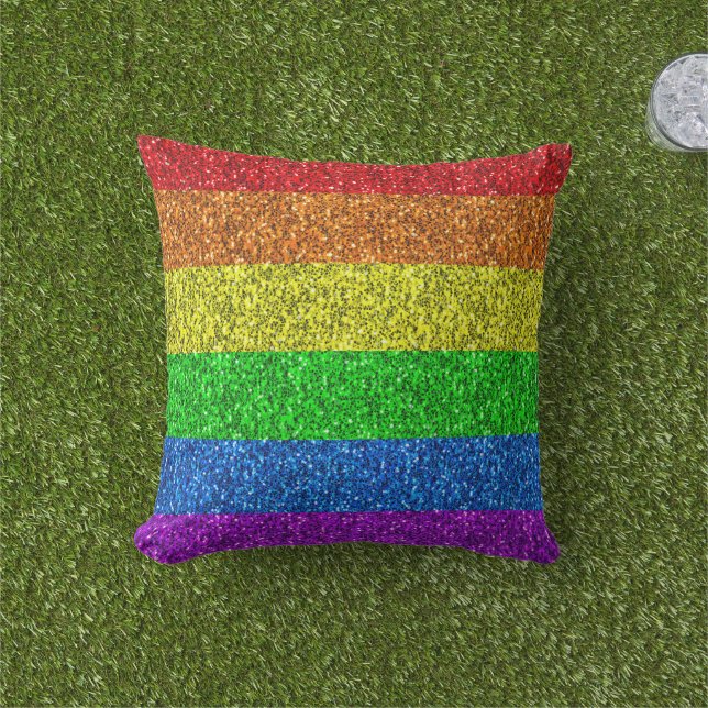 LGBT flag vibrant rainbow glitter faux sparkle Cushion (Grass)