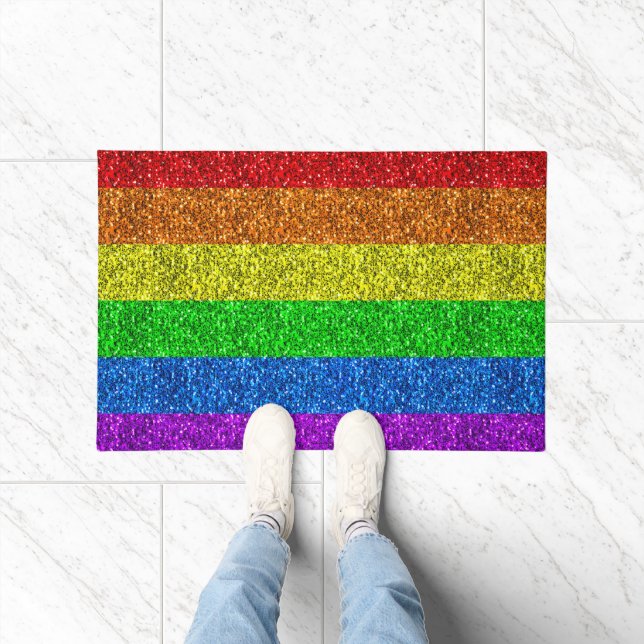 LGBT flag vibrant rainbow glitter faux sparkle Doormat (Indoor)