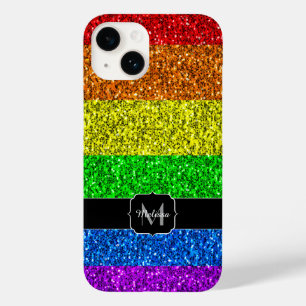 LGBT flag vibrant rainbow glitter sparkle Monogram Case-Mate iPhone 14 Case