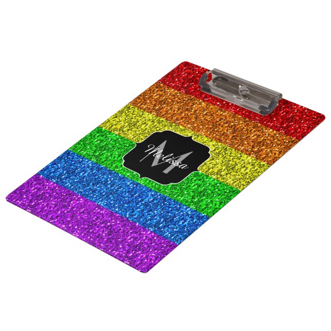 LGBT flag vibrant rainbow glitter sparkle Monogram Clipboard (Angled)