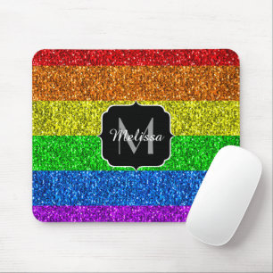 LGBT flag vibrant rainbow glitter sparkle Monogram Mouse Pad