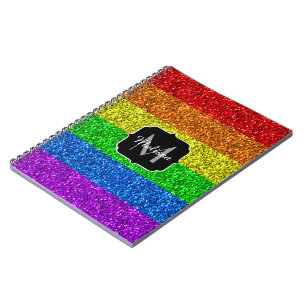 LGBT flag vibrant rainbow glitter sparkle Monogram Notebook
