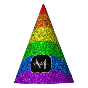LGBT flag vibrant rainbow glitter sparkle Monogram Party Hat