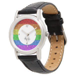LGBT flag vibrant rainbow glitter sparkle Monogram Watch