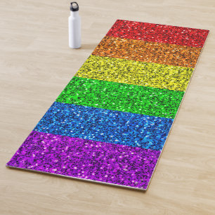 LGBT flag vibrant rainbow glitter sparkle pride Yoga Mat