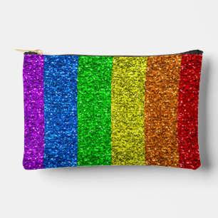LGBT flag vibrant rainbow glitter sparkles Accessory Pouch