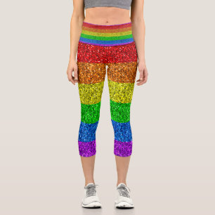 LGBT flag vibrant rainbow glitter sparkles Capri Leggings