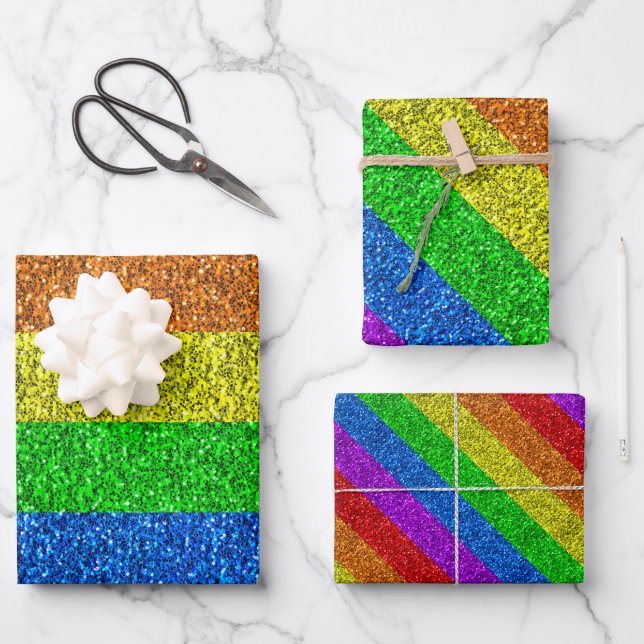 LGBT flag vibrant rainbow glitter sparkles Wrapping Paper Sheet (Front)