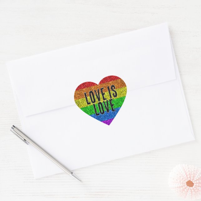 LGBT flag vibrant Sparkle Love text customise Heart Sticker (Envelope)
