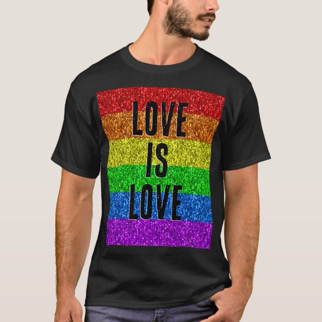 LGBT flag vibrant Sparkle Love text customise T-Shirt (Front)