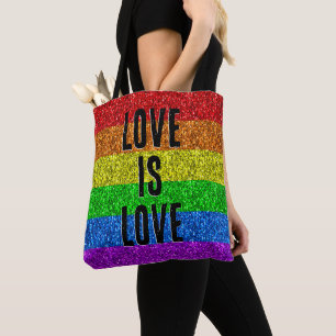 LGBT flag vibrant Sparkle Love text customise Tote Bag