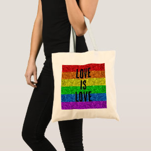 LGBT flag vibrant Sparkle Love text customise Tote Bag