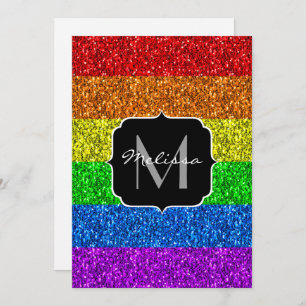 LGBT flag vibrant sparkles Monogram Invitation