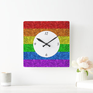 LGBT flag vibrant sparkles with numbers Square Wall Clock